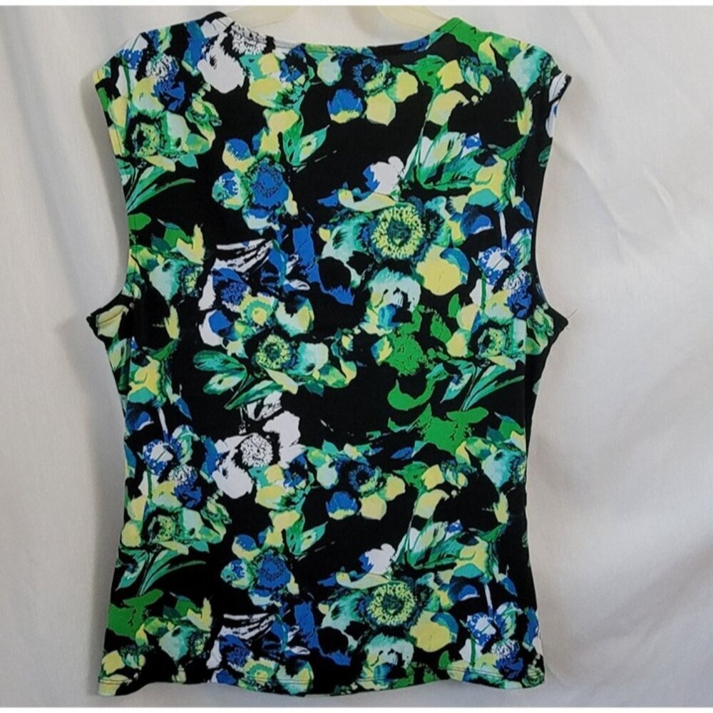 Style & Co Tank Floral Dressy Ruched Ruffled XL Colorful Classic lined stretch - Picture 2 of 10